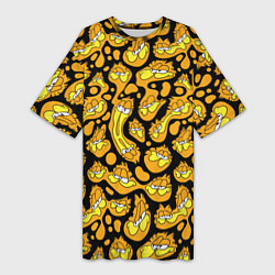 Футболка женская длинная Гарфилд паттерн, цвет: 3D-принт