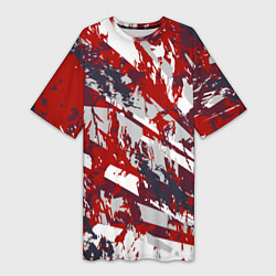 Футболка женская длинная Геометрическая абстракция линии на красном, цвет: 3D-принт