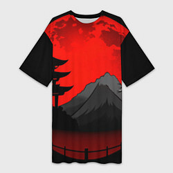 Футболка женская длинная Гора японии на фоне заката, цвет: 3D-принт