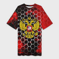 Женская длинная футболка Герб РФ краски броня