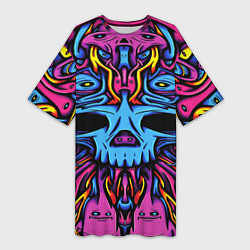 Женская длинная футболка Skull tatoo steel