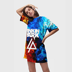 Футболка женская длинная Linkin park битва огней, цвет: 3D-принт — фото 2