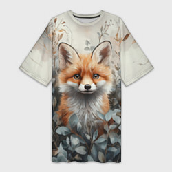 Футболка женская длинная Грустный лисёнок, цвет: 3D-принт