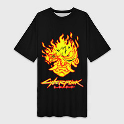 Женская длинная футболка Cyberpunk 2077 fire logo