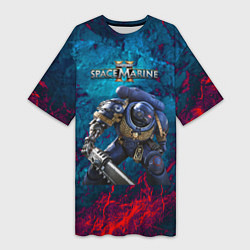 Футболка женская длинная Warhammer 40000 space marine 2 ультрамарин, цвет: 3D-принт