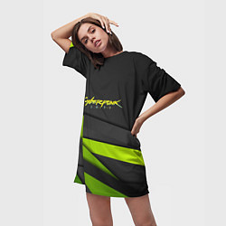 Футболка женская длинная Cyberpunk 2077 stripes line, цвет: 3D-принт — фото 2