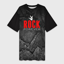 Футболка женская длинная Rock forever on black, цвет: 3D-принт