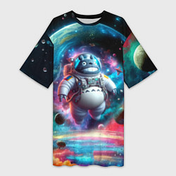 Футболка женская длинная Astronaut Totoro in neon space - ai art fantasy, цвет: 3D-принт