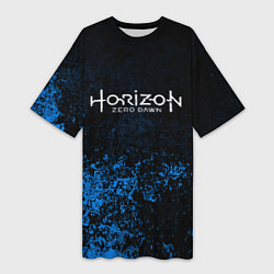Женская длинная футболка Horizon: Zero Dawn синие брызги красок