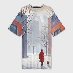 Женская длинная футболка Прогулка зима