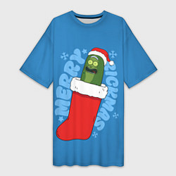 Женская длинная футболка Новогодний Рик огурчик - Merry Rickmas