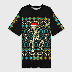 Женская длинная футболка Танцующий скелет на Рождество