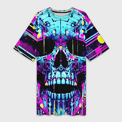 Футболка женская длинная Cool skull sketch - blots, цвет: 3D-принт