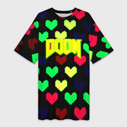 Женская длинная футболка Doom кислотные сердца