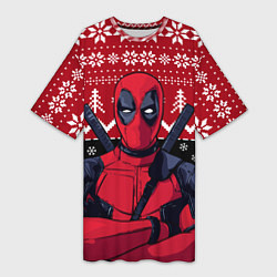 Женская длинная футболка Дэдпул новогодний узор