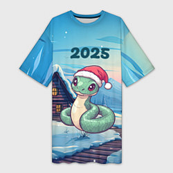 Женская длинная футболка Новый год змейка 2025