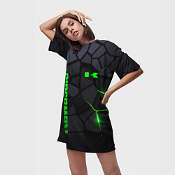 Футболка женская длинная Kawasaki - плиты с эффектом свечения, цвет: 3D-принт — фото 2