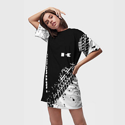 Футболка женская длинная Kawasaki - следы от шин, цвет: 3D-принт — фото 2