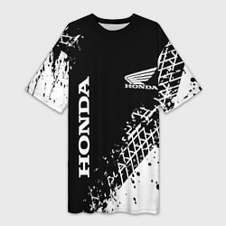 Футболка женская длинная Honda - следы от шин, цвет: 3D-принт