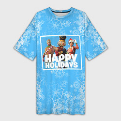 Женская длинная футболка Happy Holidays - Fortnite Ginger Gunner и Щелкунчи