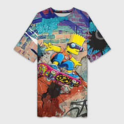 Футболка женская длинная Bart Simpson on a skateboard - graffiti, цвет: 3D-принт