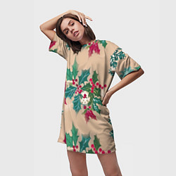 Футболка женская длинная Новогодний узор, цвет: 3D-принт — фото 2