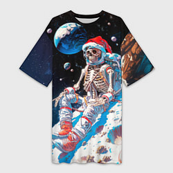 Женская длинная футболка Санта скелет астронавт
