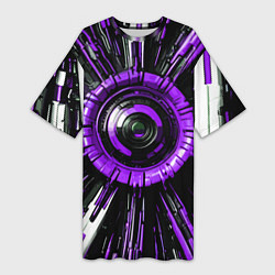 Футболка женская длинная Чёрно-фиолетовая сфера киберпанк, цвет: 3D-принт