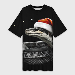 Женская длинная футболка Змейка в шапочке на темном