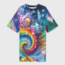 Футболка женская длинная Абстрактное граффити с лицом девушки, цвет: 3D-принт