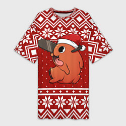 Женская длинная футболка Почита новогодний свитер