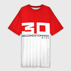 Футболка женская длинная 30 Seconds to Mars - red and white, цвет: 3D-принт