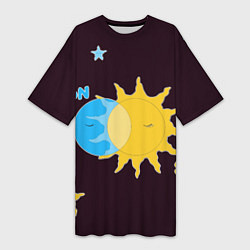 Женская длинная футболка Солнце и луна космос