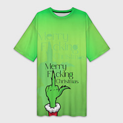 Футболка женская длинная Гринч merry fucking christmas, цвет: 3D-принт