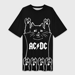 Женская длинная футболка AC DC: cat rock