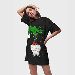 Футболка женская длинная Гринч похищает у зубной феи, цвет: 3D-принт — фото 2