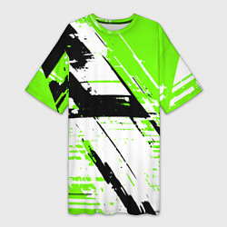 Женская длинная футболка Diagonal black and green stripes on a white backgr