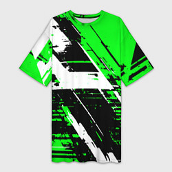 Футболка женская длинная Diagonal black and white stripes on a green backgr, цвет: 3D-принт