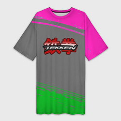 Женская длинная футболка Tekken краски неоновые