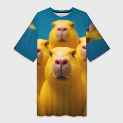 Женская длинная футболка Желтые капибары