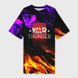 Женская длинная футболка Warthunder neon flame