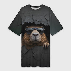 Женская длинная футболка Капибара в стене