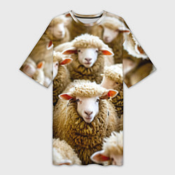 Футболка женская длинная Стадо овец, цвет: 3D-принт