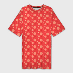 Футболка женская длинная Кораллово-красный геометричный паттерн, цвет: 3D-принт