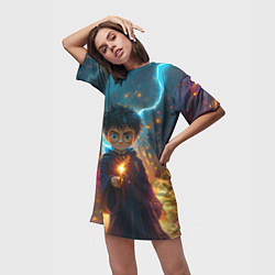 Футболка женская длинная Гарри Поттер с волшебной палочкой, цвет: 3D-принт — фото 2