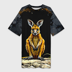 Женская длинная футболка Кенгуру на черном