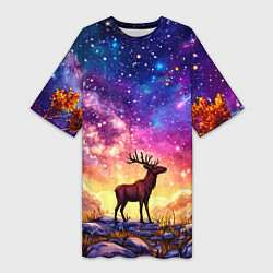 Женская длинная футболка Лось и звездное небо
