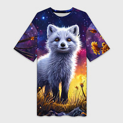 Женская длинная футболка Песец в звездную ночь