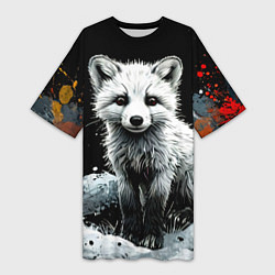Футболка женская длинная Песец на черном, цвет: 3D-принт