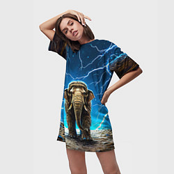 Футболка женская длинная Мамонт и разряды молний, цвет: 3D-принт — фото 2